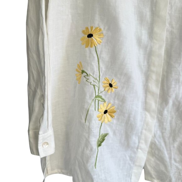 Richard Malcolm 100% Irish Linen Embroidered Button Down Shirt Tunic Top XL - Picture 3 of 8